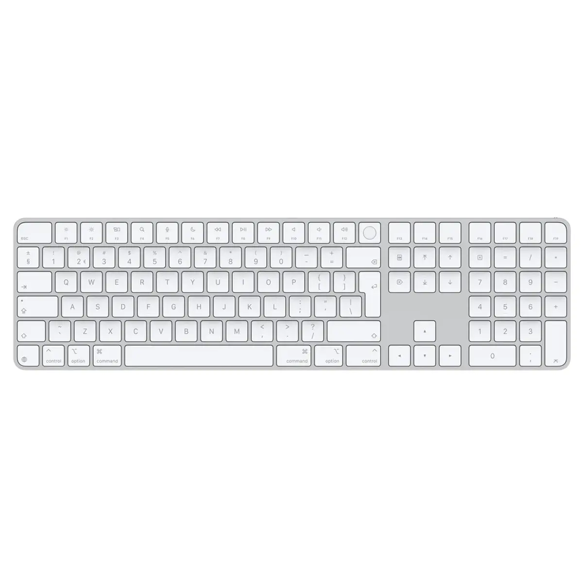 Apple Magic Keyboard avec pavé numérique et Touch ID (2024), coloris Blanc, vue de face