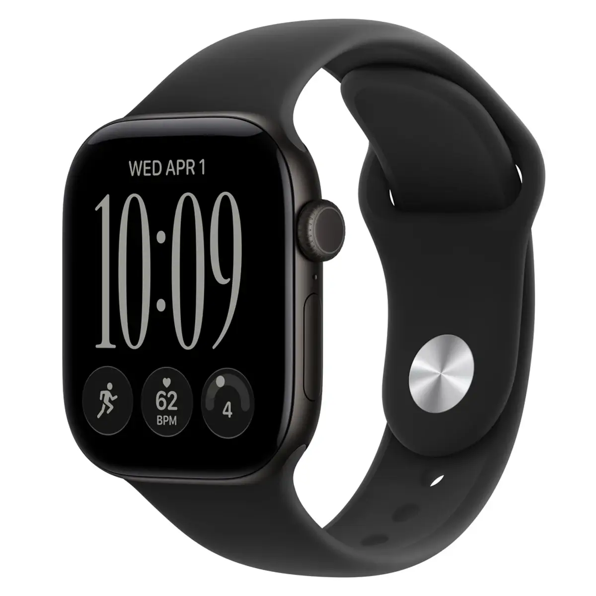 Apple Watch Series 12 42mm bracelet sport S M, coloris Noir, vue de face