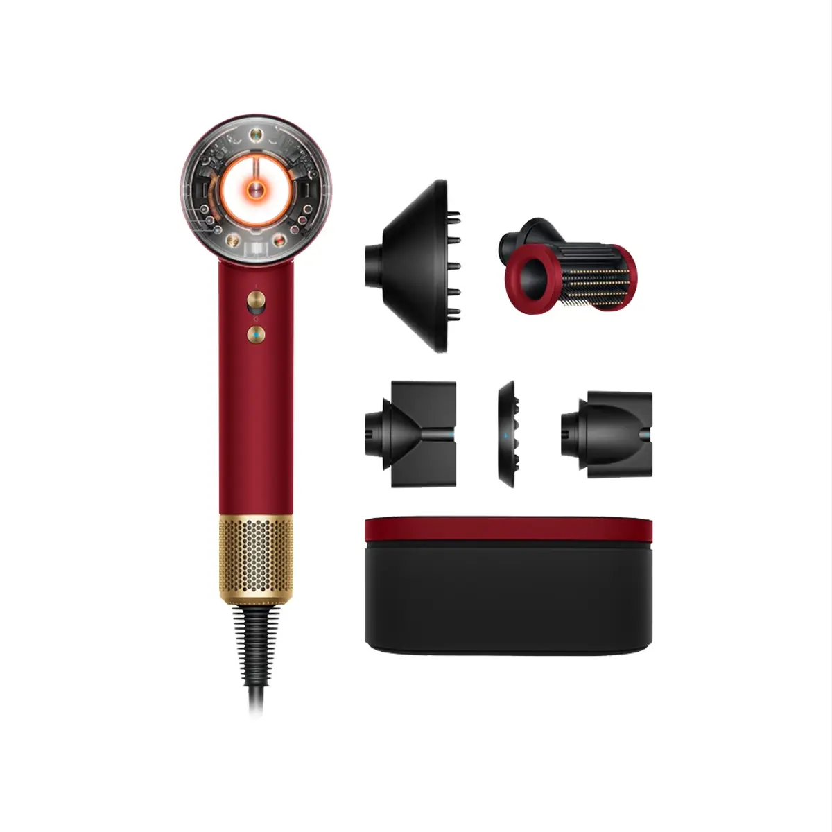 Dyson Supersonic Nural Curly + Coily Red Velvet, coloris Or, Rouge, vue de face