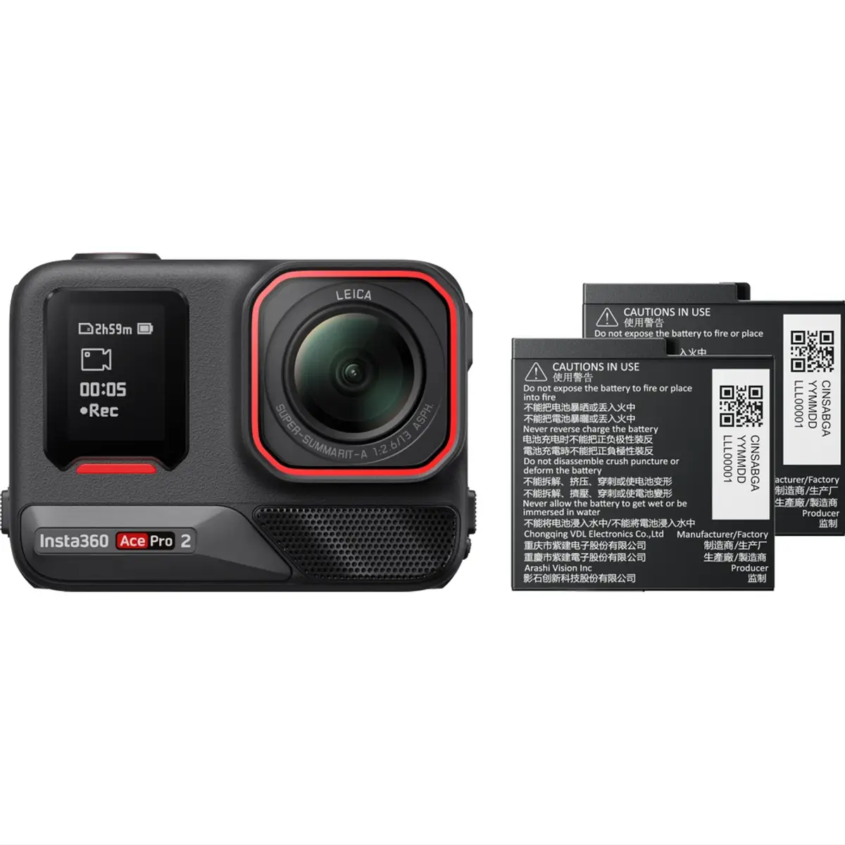 Insta360 Ace Pro 2 Dual Battery Bundle, coloris Noir, vue de face
