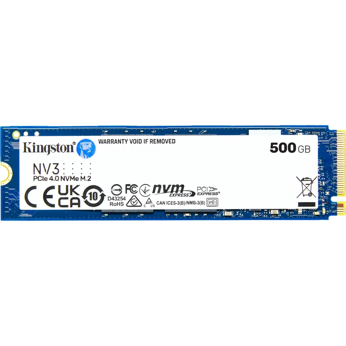 Kingston NV3 PCIe 4.0 NVMe SSD 500 Go, coloris Blanc, vue de face