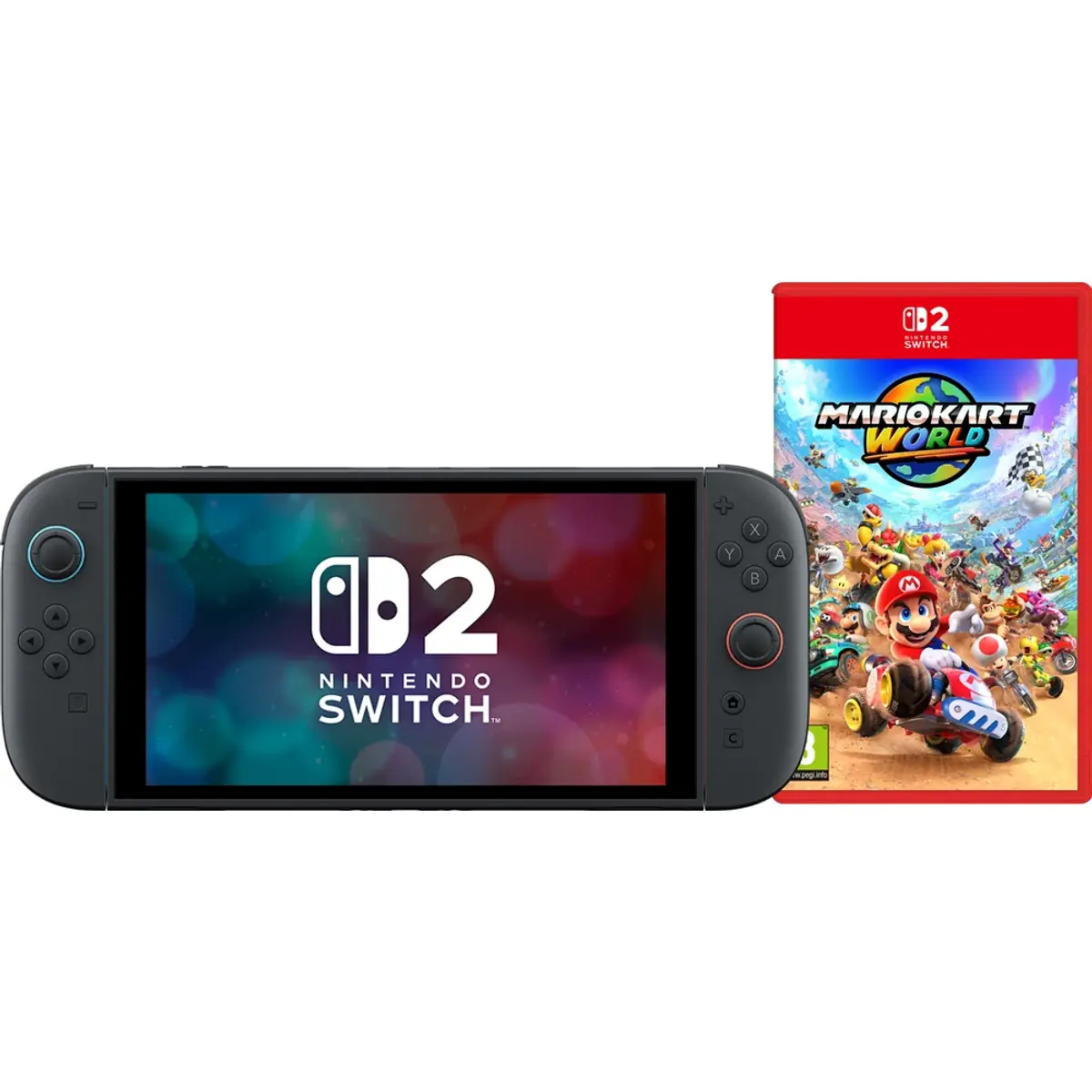 Nintendo Switch 2 (2026) + Mario Kart World, coloris Noir, vue de face
