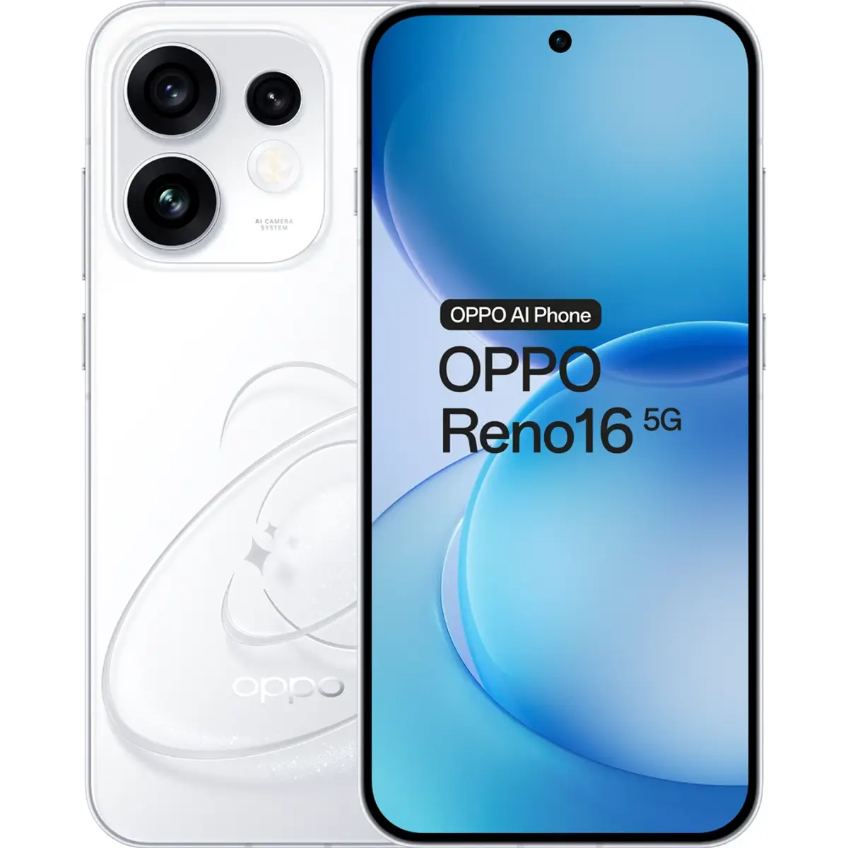 OPPO Reno16 512 Go Blanc 5G, coloris Blanc, vue de face