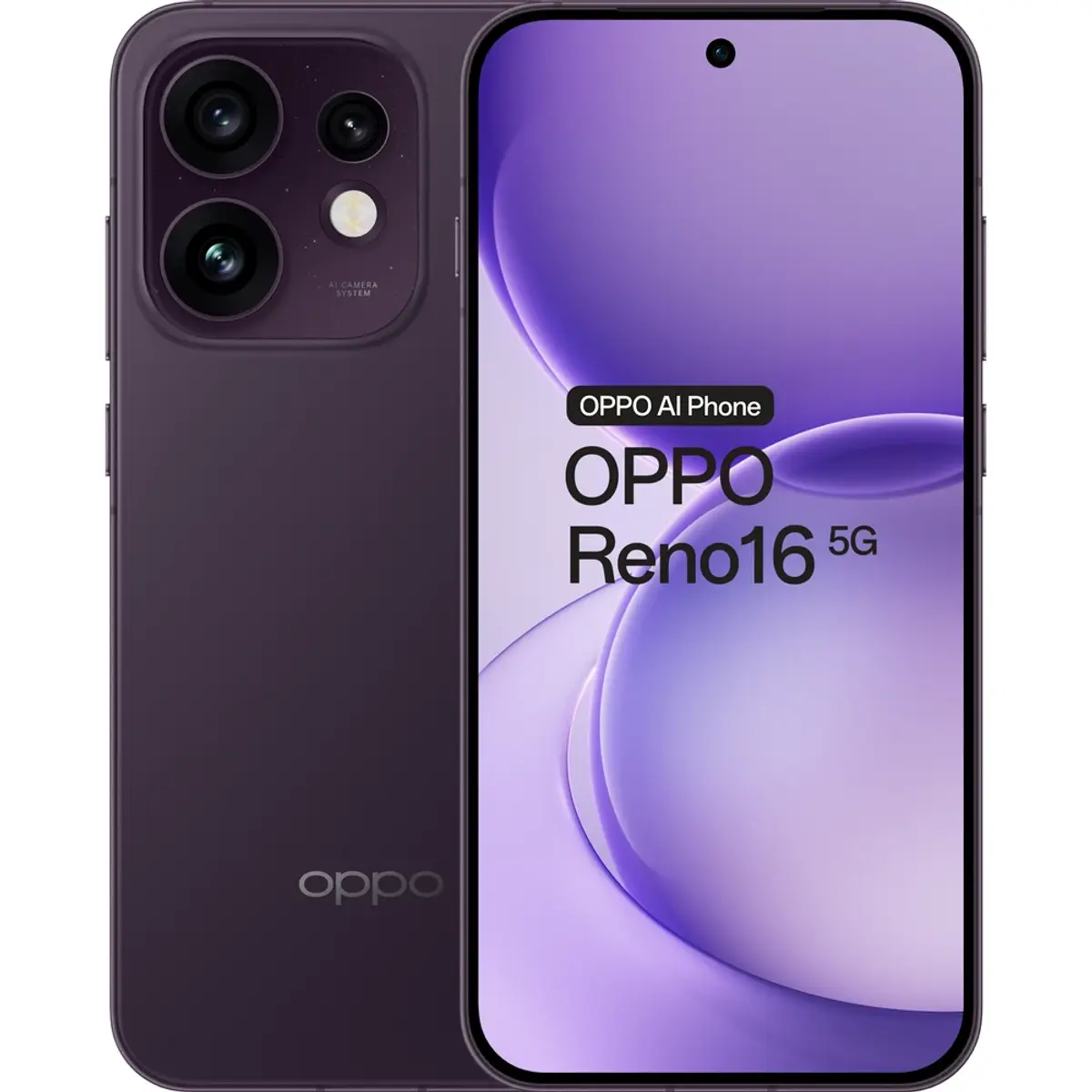 OPPO Reno16 512 Go Mauve 5G, coloris Violet, vue de face