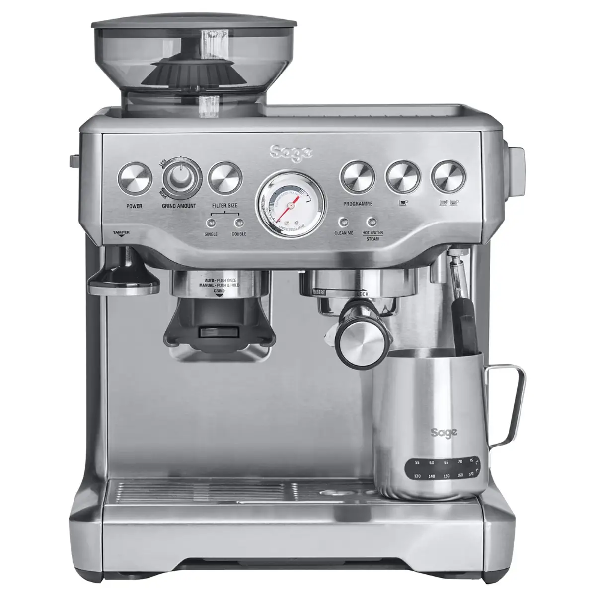 Sage Barista Express Stainless Steel, coloris Argent, vue de face