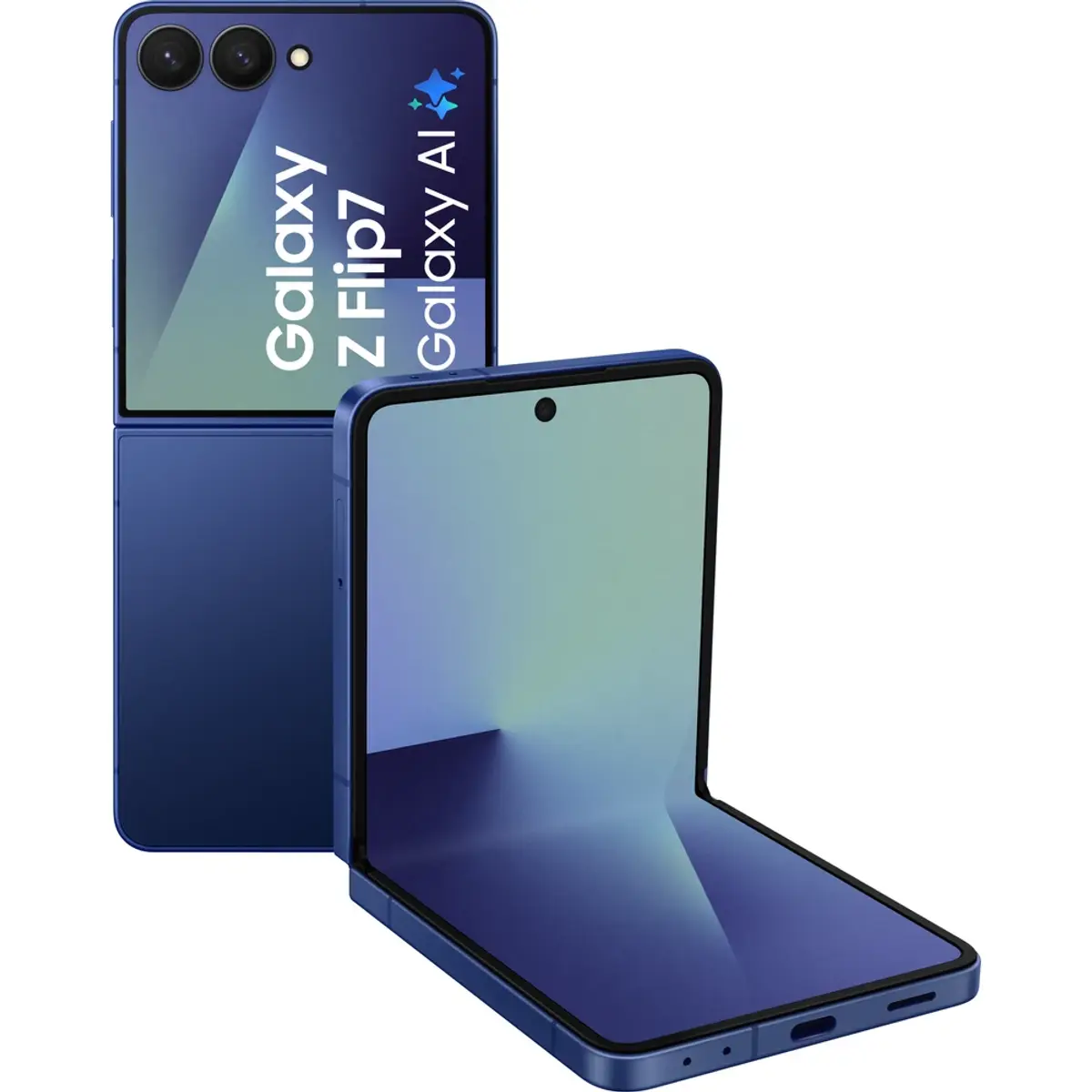 Samsung Galaxy Z Flip 7 5G, coloris Bleu, vue de face