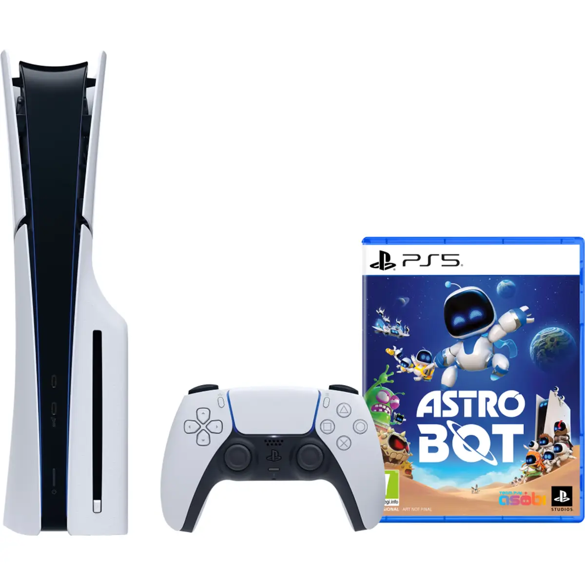 Sony PlayStation 5 Slim Disc Edition + Astro Bot, coloris Blanc, vue de face