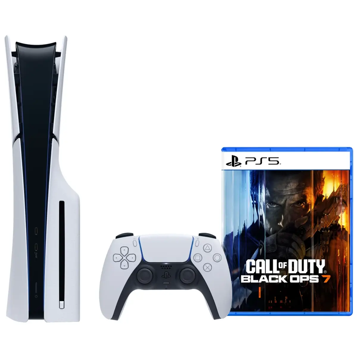Sony PlayStation 5 Slim Disc Edition + Call of Duty: Black Ops 7, coloris Black, vue de face