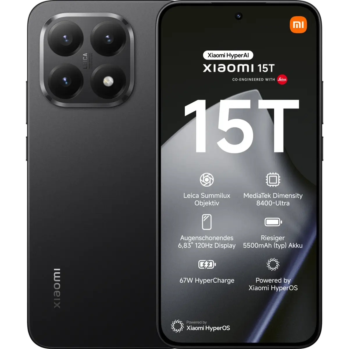 Xiaomi 15T 5G, coloris Noir, vue de face