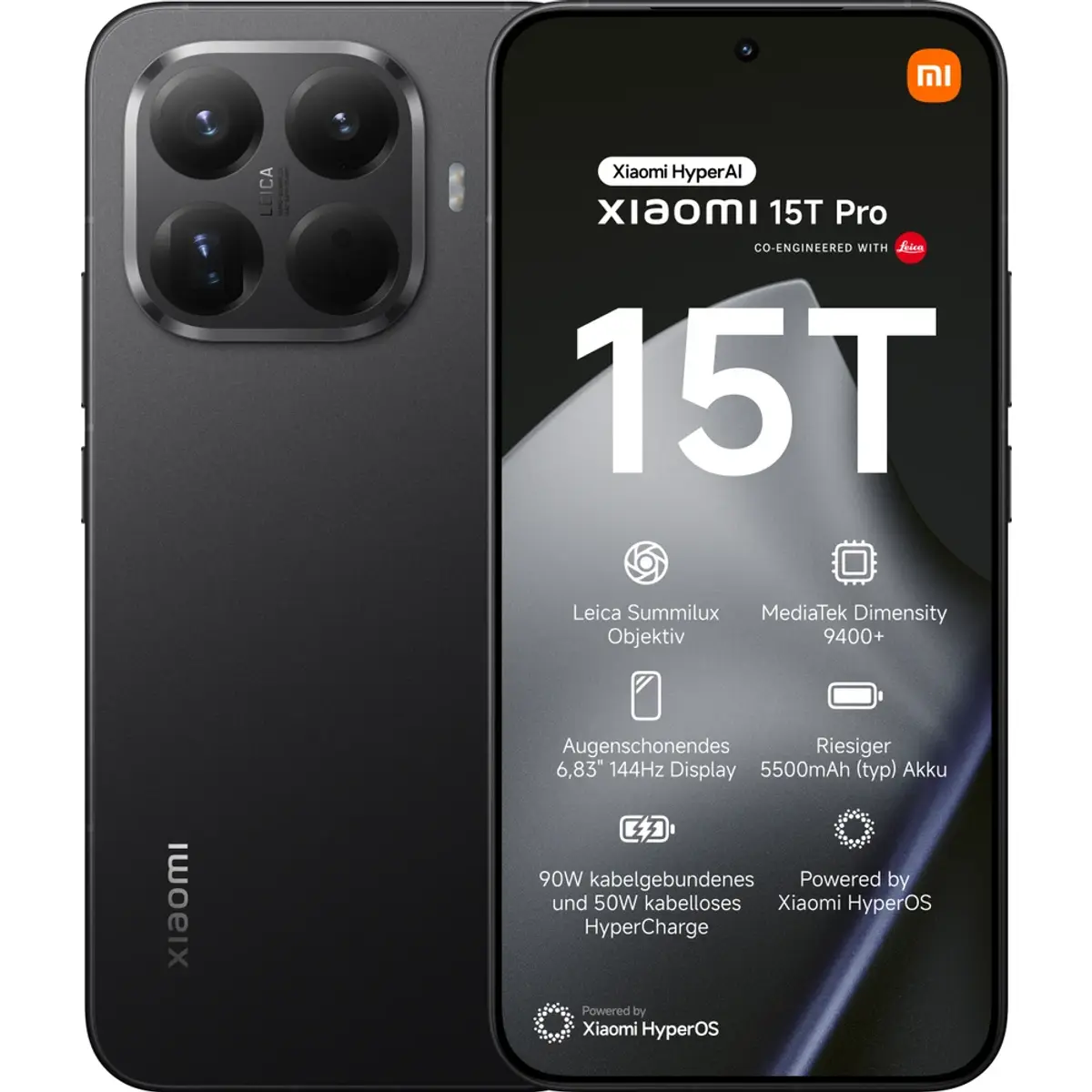 Xiaomi 15T Pro 512 Go Noir 5G, coloris Noir, vue de face