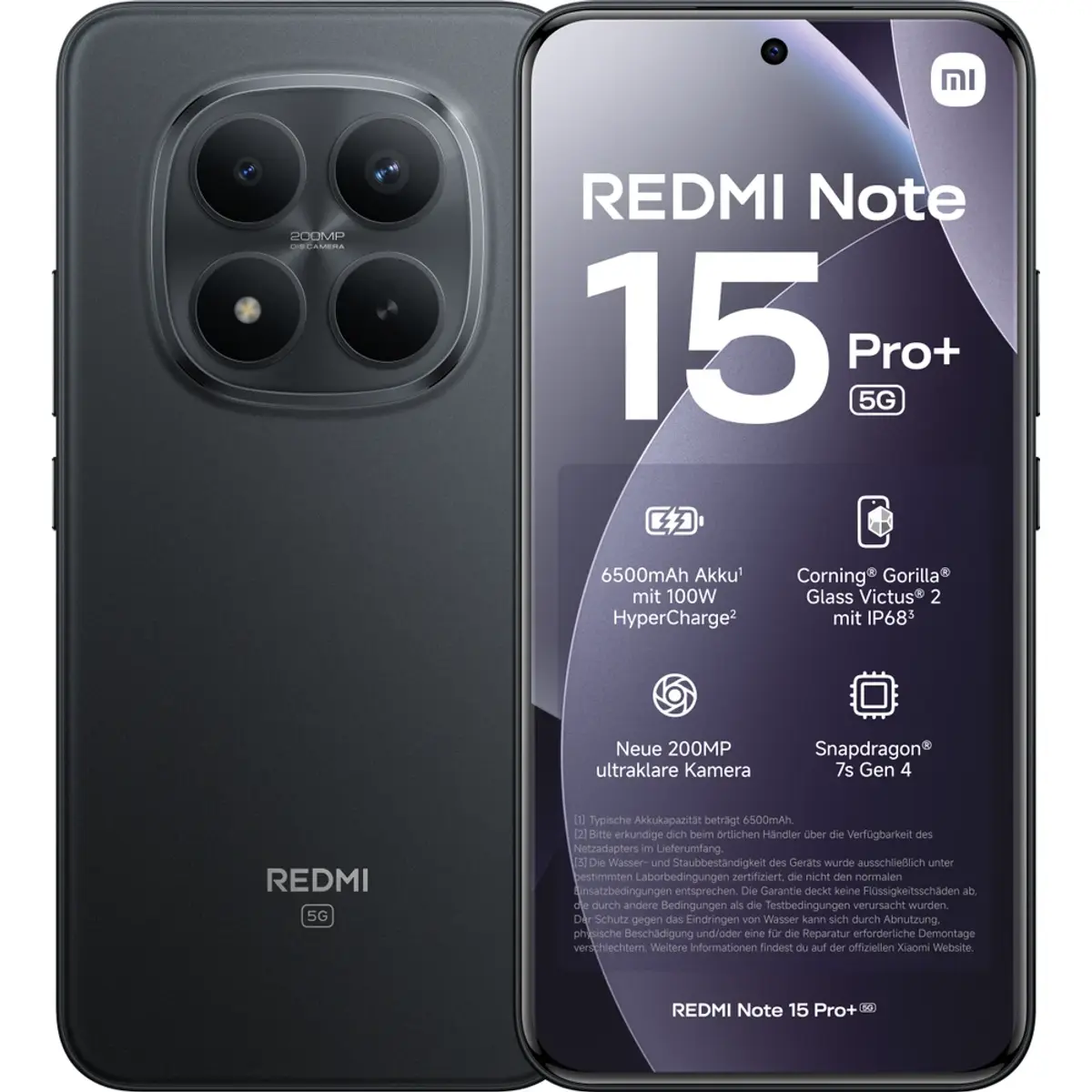 Xiaomi Redmi Note 15 Pro 5G, coloris Noir, vue de face
